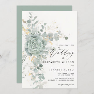 Elegant Succulents Gold Greenery Wedding Invitation