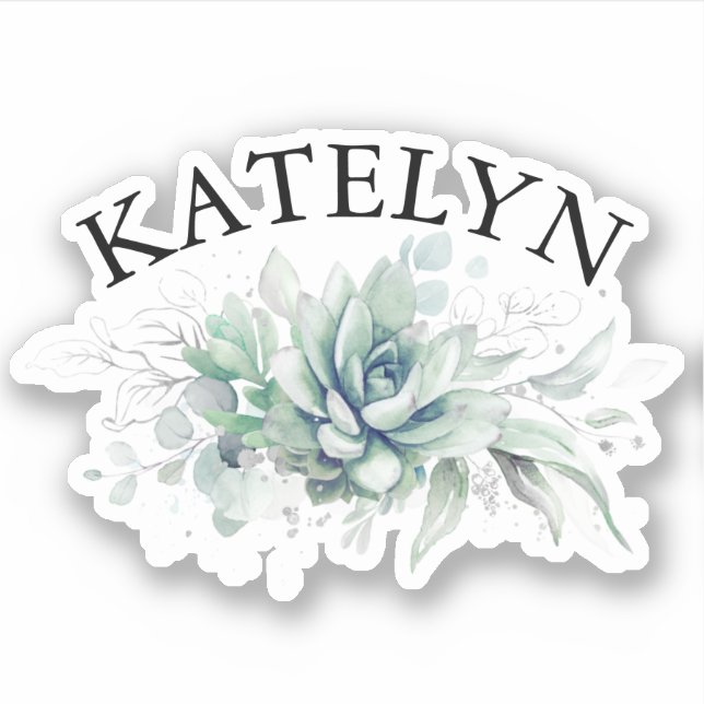 Elegant Succulents Greenery and Your Friends Name  Sticker (Front)
