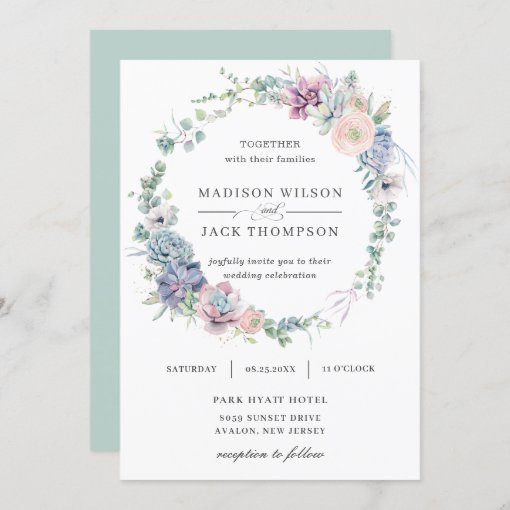 Elegant Succulents Greenery Floral Wreath Wedding Invitation | Zazzle