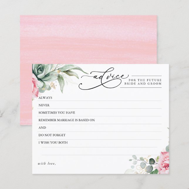 Elegant Succulents Greenery Pink Advice Card (Front/Back)