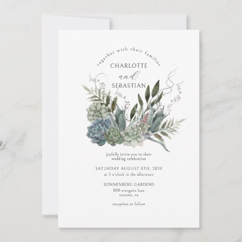 Elegant Succulents Painted Floral Wedding Invitation