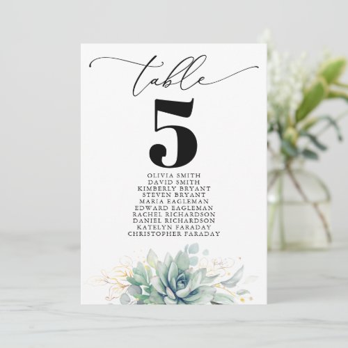 Elegant Succulents Table Number Seating Chart
