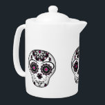Elegant sugar skull teapot<br><div class="desc">My version of a super cute sugar skull in white, hot pink, and black with lots of elegant accents on the medium sized teapot.</div>