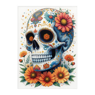 Elegant Sugar Skull with Flowers Acrylic Print