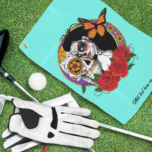 Elegant Sugar Skulls Monarch Red Roses Art Nouveau Golf Towel