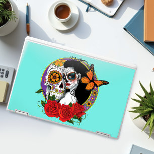 Elegant Sugar Skulls Monarch Red Roses Art Nouveau HP Laptop Skin
