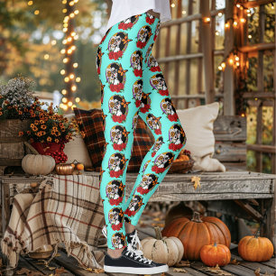 Elegant Sugar Skulls Monarch Red Roses Art Nouveau Leggings
