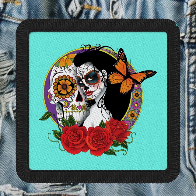 Elegant Sugar Skulls Monarch Red Roses Art Nouveau Patch (Creator Uploaded)