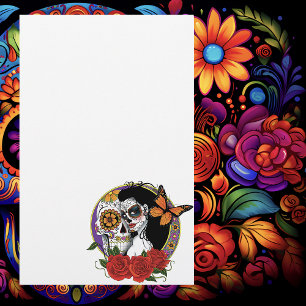 Elegant Sugar Skulls Monarch Red Roses Art Nouveau Stationery