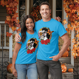 Elegant Sugar Skulls Monarch Red Roses Art Nouveau T-Shirt