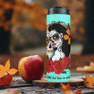 Elegant Sugar Skulls Monarch Red Roses Art Nouveau Thermal Tumbler