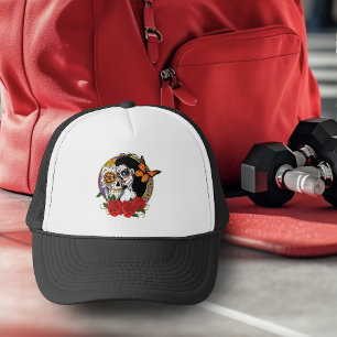Elegant Sugar Skulls Monarch Red Roses Art Nouveau Trucker Hat