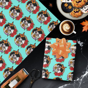 Elegant Sugar Skulls Monarch Red Roses Art Nouveau Wrapping Paper