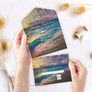 Elegant Summer Beach All in One Wedding Invitation