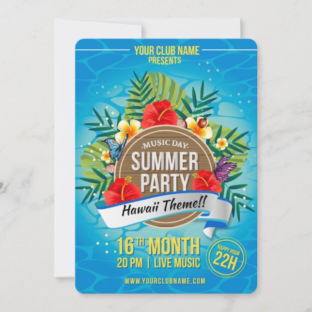 Elegant Summer Beach Hawaii Party Invitation Card (Front)