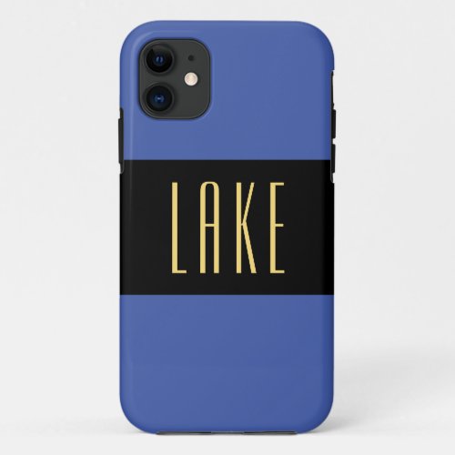 Elegant Summer Blue Black Stripes Lake Text iPhone 11 Case