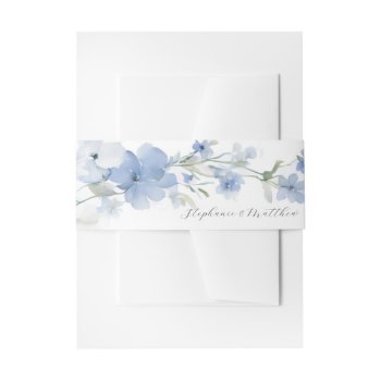 Elegant Summer Blue Floral Watercolor Wedding Invitation Belly Band by ModernStylePaperie at Zazzle