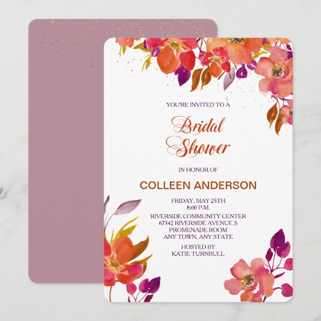 Elegant Summer Bouquet Bridal Shower Invitation (Front/Back)