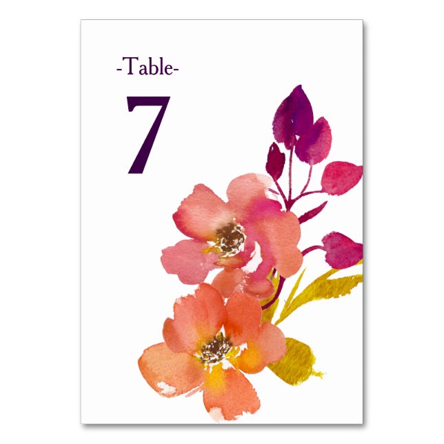 Elegant Summer Bouquet Wedding Table Number (Front)
