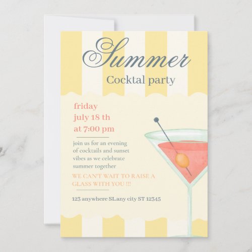 Elegant Summer Cocktal Party Invitation - Yellow