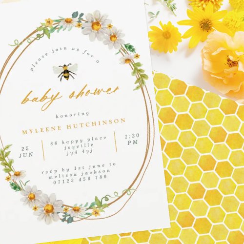 Elegant Summer Daisies and Bee Baby Shower Invitation