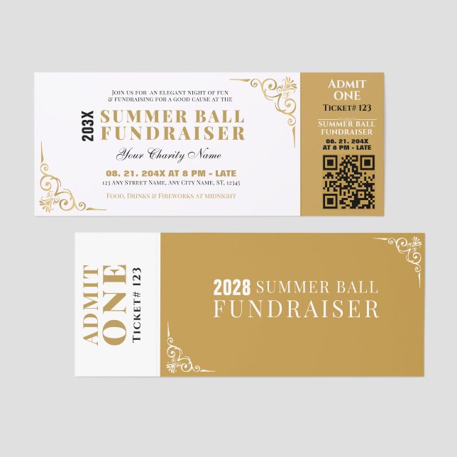 Elegant Summer Diner Fundraiser Event Raffle Tickets (Front/Back)