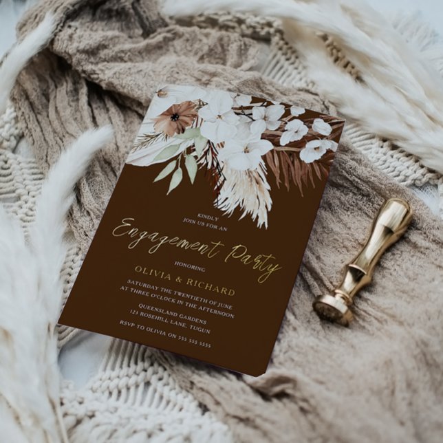 Elegant Summer & Fall Boho Floral Engagement Party Foil Invitation (Creator Uploaded)
