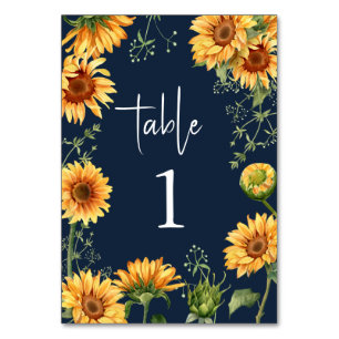Elegant Summer Fall Sunflower Floral Wedding Table Number