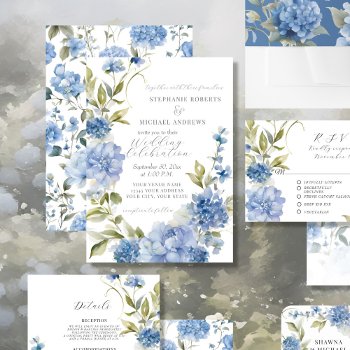 Elegant Summer Floral Blue And White Wedding Invitation by ModernStylePaperie at Zazzle
