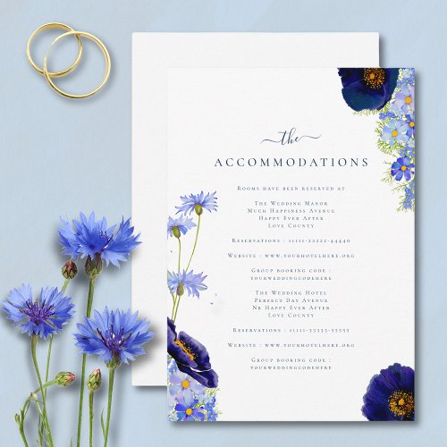 Elegant Summer Floral Blue Wedding Accommodations  Enclosure Card