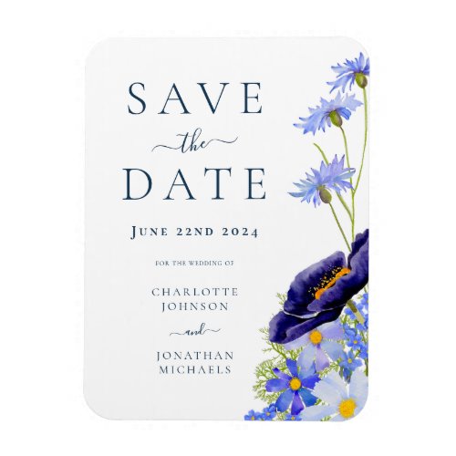 Elegant Summer Floral Blue Wedding Magnet