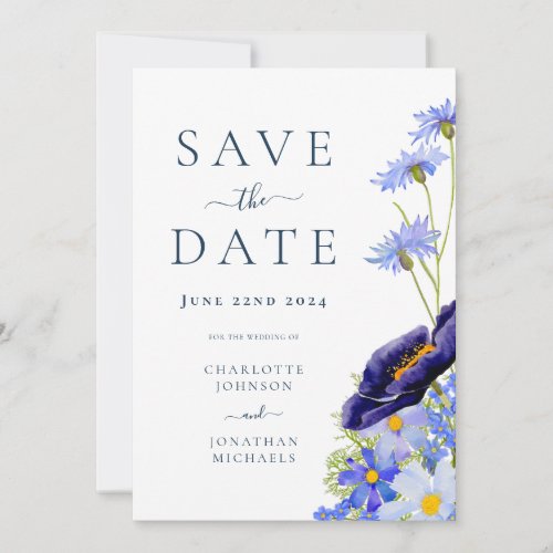 Elegant Summer Floral Blue Wedding Save The Date