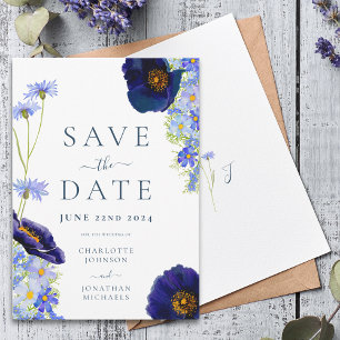 Elegant Summer Floral Blue Wedding Save The Date