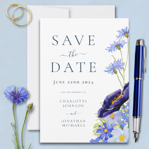 Elegant Summer Floral Blue Wedding Save The Date