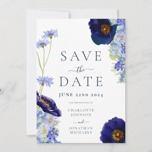 Elegant Summer Floral Blue Wedding Save The Date
