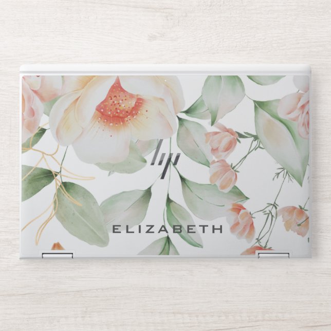 elegant summer floral monogram HP laptop skin (Front)