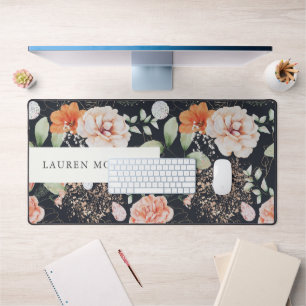 elegant summer floral watercolor monogram desk mat