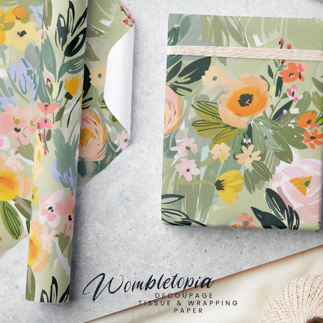 Elegant Summer Floral Watercolor Peach Decoupage Wrapping Paper (Creator Uploaded)