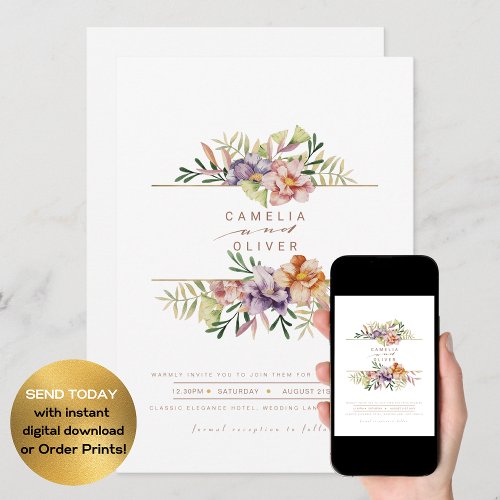Elegant Summer Floral Wedding Invite QR Code RSVP
