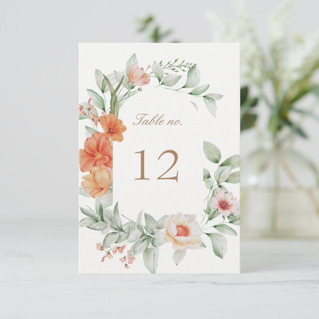 elegant summer floral wedding table number (Standing Front)