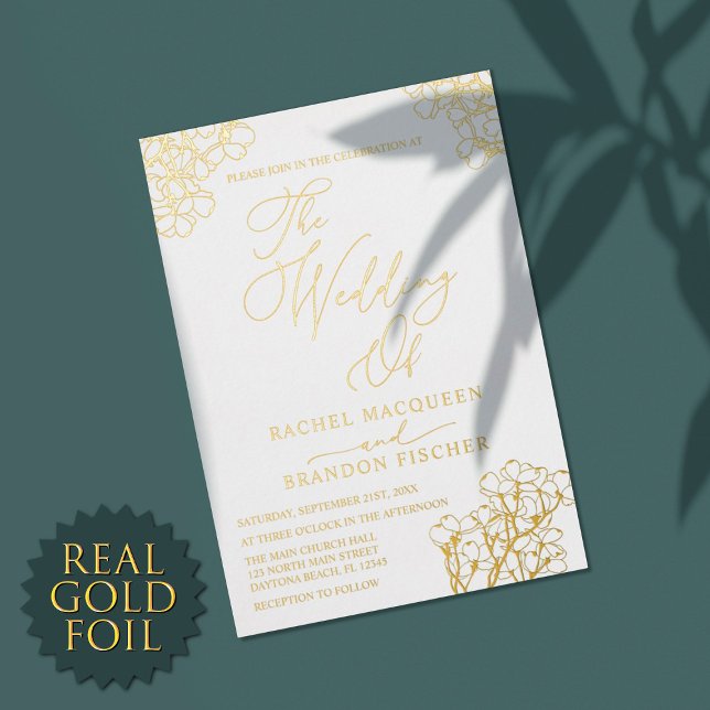 Elegant Summer Floral White Wedding Real Gold Foil Invitation (Creator Uploaded)