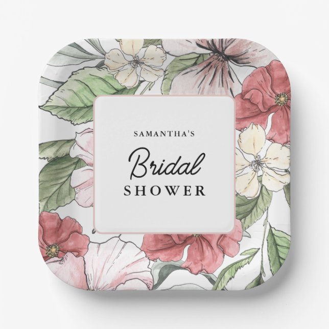 Elegant Summer Flowers Bridal Shower Paper Plates (Front)