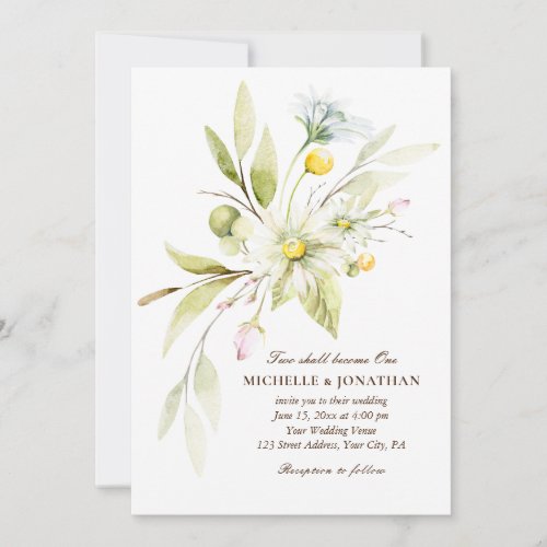 Elegant Summer Flowers Greenery Christian Wedding Invitation