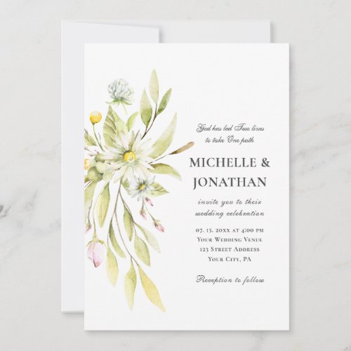 Elegant Summer Flowers Greenery Christian Wedding Invitation