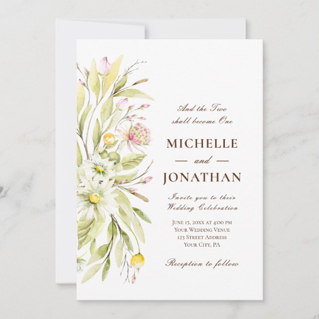 Elegant Summer Flowers Greenery Christian Wedding Invitation (Front)