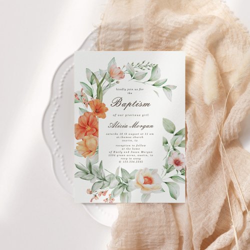 Elegant Summer Garden Floral Baptism Invitation