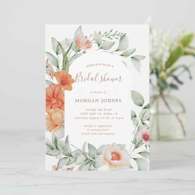 Elegant Summer Garden Floral Bridal Shower Invite (Standing Front)