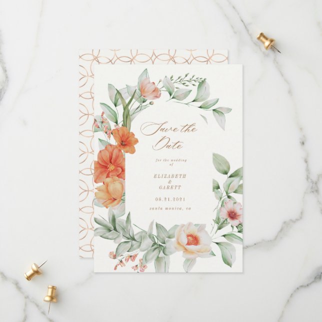 Elegant Summer Garden Floral Save The Date Card (Front/Back In Situ)