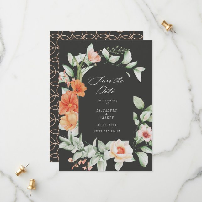 Elegant Summer Garden Floral Save The Date Card (Front/Back In Situ)