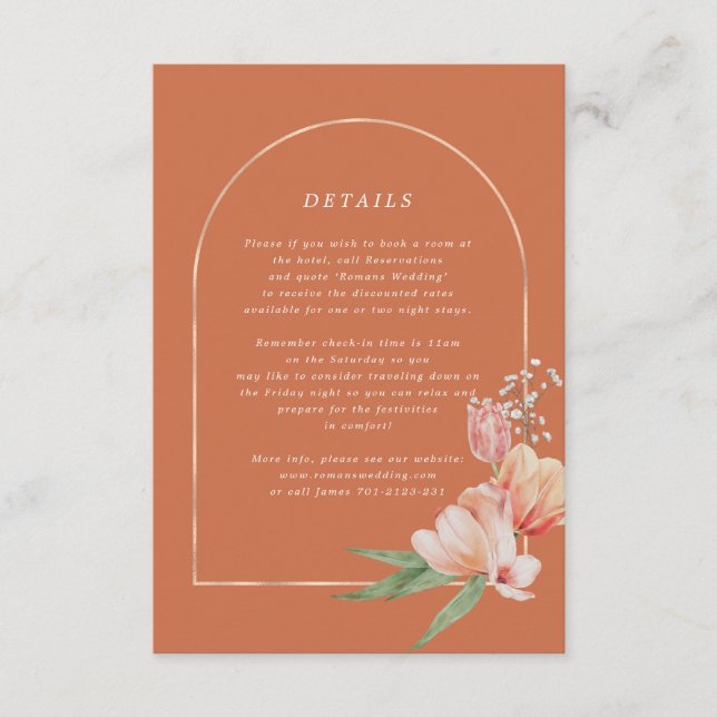 elegant summer garden floral wedding info card (Front)